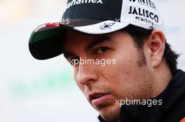 Sergio Perez (MEX) Sahara Force India F1 with the media. 02.03.2016. Formula One Testing, Day Two, Barcelona, Spain. Wednesday.