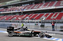 Sergio Perez (MEX) Sahara Force India F1 VJM09 leaves the pits. 02.03.2016. Formula One Testing, Day Two, Barcelona, Spain. Wednesday.