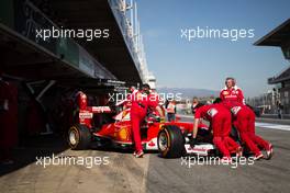 Sebastian Vettel (GER) Ferrari SF16-H in the pits. 02.03.2016. Formula One Testing, Day Two, Barcelona, Spain. Wednesday.