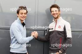 (L to R): Louis Deletraz (SUI) Renault Sport Academy Driver with Romain Grosjean (FRA) Haas F1 Team. 02.03.2016. Formula One Testing, Day Two, Barcelona, Spain. Wednesday.