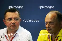 (L to R): Eric Boullier (FRA) McLaren Racing Director and Frederic Vasseur (FRA) Renault Sport F1 Team Racing Director in the FIA Press Conference. 26.08.2016. Formula 1 World Championship, Rd 13, Belgian Grand Prix, Spa Francorchamps, Belgium, Practice Day.