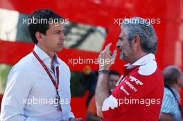 (L to R): Toto Wolff (GER) Mercedes AMG F1 Shareholder and Executive Director with Maurizio Arrivabene (ITA) Ferrari Team Principal. 26.08.2016. Formula 1 World Championship, Rd 13, Belgian Grand Prix, Spa Francorchamps, Belgium, Practice Day.