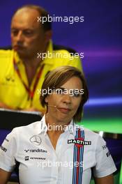 Claire Williams (GBR) Williams Deputy Team Principal in the FIA Press Conference. 26.08.2016. Formula 1 World Championship, Rd 13, Belgian Grand Prix, Spa Francorchamps, Belgium, Practice Day.