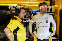 Jolyon Palmer (GBR) Renault Sport F1 Team with Julien Simon-Chautemps (FRA) Renault Sport F1 Team Race Engineer. 26.08.2016. Formula 1 World Championship, Rd 13, Belgian Grand Prix, Spa Francorchamps, Belgium, Practice Day.