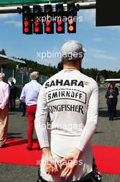 Nico Hulkenberg (GER) Sahara Force India F1 as the grid observes the national anthem. 28.08.2016. Formula 1 World Championship, Rd 13, Belgian Grand Prix, Spa Francorchamps, Belgium, Race Day.