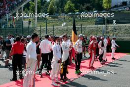 Drivers as the grid observes the national anthem. 28.08.2016. Formula 1 World Championship, Rd 13, Belgian Grand Prix, Spa Francorchamps, Belgium, Race Day.