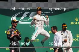 The podium (L to R): Daniel Ricciardo (AUS) Red Bull Racing, second; Nico Rosberg (GER) Mercedes AMG F1, race winner; Lewis Hamilton (GBR) Mercedes AMG F1, third. 28.08.2016. Formula 1 World Championship, Rd 13, Belgian Grand Prix, Spa Francorchamps, Belgium, Race Day.