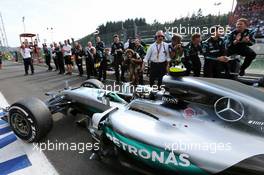 Race winner Nico Rosberg (GER) Mercedes AMG F1 W07 Hybrid enters parc ferme. 28.08.2016. Formula 1 World Championship, Rd 13, Belgian Grand Prix, Spa Francorchamps, Belgium, Race Day.