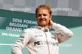 Race winner Nico Rosberg (GER) Mercedes AMG F1 celebrates on the podium. 28.08.2016. Formula 1 World Championship, Rd 13, Belgian Grand Prix, Spa Francorchamps, Belgium, Race Day.