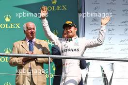 Race winner Nico Rosberg (GER) Mercedes AMG F1 celebrates on the podium. 28.08.2016. Formula 1 World Championship, Rd 13, Belgian Grand Prix, Spa Francorchamps, Belgium, Race Day.