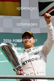 Race winner Nico Rosberg (GER) Mercedes AMG F1 celebrates on the podium. 28.08.2016. Formula 1 World Championship, Rd 13, Belgian Grand Prix, Spa Francorchamps, Belgium, Race Day.