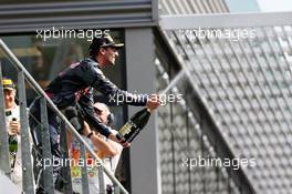 Daniel Ricciardo (AUS) Red Bull Racing celebrates his second position with the champagne on the podium. 28.08.2016. Formula 1 World Championship, Rd 13, Belgian Grand Prix, Spa Francorchamps, Belgium, Race Day.