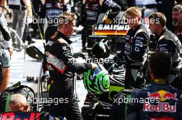 Nico Hulkenberg (GER) Sahara Force India F1 in the pits as the race is stopped. 28.08.2016. Formula 1 World Championship, Rd 13, Belgian Grand Prix, Spa Francorchamps, Belgium, Race Day.