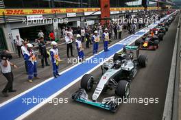 Nico Rosberg (GER) Mercedes AMG F1 W07 Hybrid in the pits as the race is stopped. 28.08.2016. Formula 1 World Championship, Rd 13, Belgian Grand Prix, Spa Francorchamps, Belgium, Race Day.