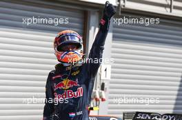 Max Verstappen (NLD) Red Bull Racing celebrates his second position in qualifying parc ferme. 27.08.2016. Formula 1 World Championship, Rd 13, Belgian Grand Prix, Spa Francorchamps, Belgium, Qualifying Day.