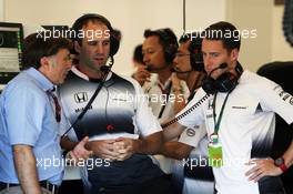 Jost Capito (GER) McLaren Chief Executive Officer with Stoffel Vandoorne (BEL) McLaren Test and Reserve Driver (Right). 27.08.2016. Formula 1 World Championship, Rd 13, Belgian Grand Prix, Spa Francorchamps, Belgium, Qualifying Day.