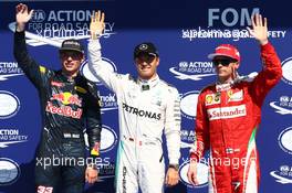 Pole for Nico Rosberg (GER) Mercedes AMG Petronas F1 W07, 2nd for Max Verstappen (NLD) Red Bull Racing RB12 and 3rd for Kimi Raikkonen (FIN) Scuderia Ferrari SF16-H. 27.08.2016. Formula 1 World Championship, Rd 13, Belgian Grand Prix, Spa Francorchamps, Belgium, Qualifying Day.