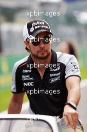 Sergio Perez (MEX) Sahara Force India F1 on the drivers parade. 28.08.2016. Formula 1 World Championship, Rd 13, Belgian Grand Prix, Spa Francorchamps, Belgium, Race Day.