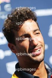 Daniel Ricciardo (AUS) Red Bull Racing with the media. 25.08.2016. Formula 1 World Championship, Rd 13, Belgian Grand Prix, Spa Francorchamps, Belgium, Preparation Day.