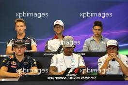 Max Verstappen (NL), Red Bull Racing, Lewis Hamilton (GBR), Mercedes AMG F1 Team and Fernando Alonso (ESP), McLaren Honda  25.08.2016. Formula 1 World Championship, Rd 13, Belgian Grand Prix, Spa Francorchamps, Belgium, Preparation Day.