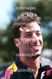 Daniel Ricciardo (AUS) Red Bull Racing with the media. 25.08.2016. Formula 1 World Championship, Rd 13, Belgian Grand Prix, Spa Francorchamps, Belgium, Preparation Day.