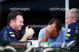 (L to R): Christian Horner (GBR) Red Bull Racing Team Principal with Gerhard Berger (AUT) and Dr Helmut Marko (AUT) Red Bull Motorsport Consultant. 01.04.2016. Formula 1 World Championship, Rd 2, Bahrain Grand Prix, Sakhir, Bahrain, Practice Day