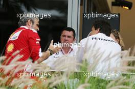(L to R): Maurizio Arrivabene (ITA) Ferrari Team Principal with Eric Boullier (FRA) McLaren Racing Director and Toto Wolff (GER) Mercedes AMG F1 Shareholder and Executive Director. 01.04.2016. Formula 1 World Championship, Rd 2, Bahrain Grand Prix, Sakhir, Bahrain, Practice Day