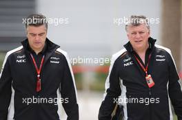 (L to R): Andy Stevenson (GBR) Sahara Force India F1 Team Manager with Otmar Szafnauer (USA) Sahara Force India F1 Chief Operating Officer. 01.04.2016. Formula 1 World Championship, Rd 2, Bahrain Grand Prix, Sakhir, Bahrain, Practice Day