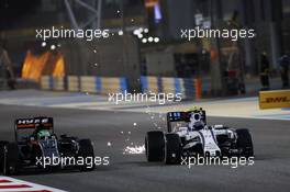 (L to R): Nico Hulkenberg (GER) Sahara Force India F1 VJM09 with Valtteri Bottas (FIN) Williams FW38. 01.04.2016. Formula 1 World Championship, Rd 2, Bahrain Grand Prix, Sakhir, Bahrain, Practice Day