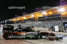 Sergio Perez (MEX) Sahara Force India F1 VJM09 leaves the pits. 01.04.2016. Formula 1 World Championship, Rd 2, Bahrain Grand Prix, Sakhir, Bahrain, Practice Day