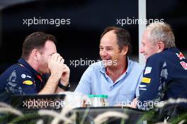 (L to R): Christian Horner (GBR) Red Bull Racing Team Principal with Gerhard Berger (AUT) and Dr Helmut Marko (AUT) Red Bull Motorsport Consultant. 01.04.2016. Formula 1 World Championship, Rd 2, Bahrain Grand Prix, Sakhir, Bahrain, Practice Day