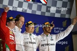 Kimi Raikkonen (FIN) Scuderia Ferrari with Nico Rosberg (GER) Mercedes Petronas AMG F1 and Lewis Hamilton (GBR) Mercedes Petronas AMG F1. 03.04.2016. Formula 1 World Championship, Rd 2, Bahrain Grand Prix, Sakhir, Bahrain, Race Day.