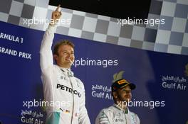 1st place Nico Rosberg (GER) Mercedes Petronas AMG F1 and 3rd place Lewis Hamilton (GBR) Mercedes AMG F1 W07 . 03.04.2016. Formula 1 World Championship, Rd 2, Bahrain Grand Prix, Sakhir, Bahrain, Race Day.