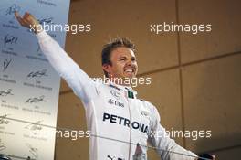 Race winner Nico Rosberg (GER) Mercedes AMG F1 celebrates on the podium. 03.04.2016. Formula 1 World Championship, Rd 2, Bahrain Grand Prix, Sakhir, Bahrain, Race Day.