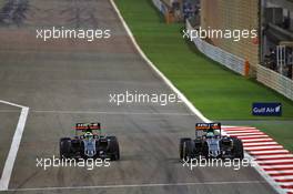 (L to R): Sergio Perez (MEX) Sahara Force India F1 VJM09 and Nico Hulkenberg (GER) Sahara Force India F1 VJM09. 03.04.2016. Formula 1 World Championship, Rd 2, Bahrain Grand Prix, Sakhir, Bahrain, Race Day.