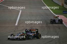Nico Hulkenberg (GER) Sahara Force India F1 VJM09 leads team mate Sergio Perez (MEX) Sahara Force India F1 VJM09. 03.04.2016. Formula 1 World Championship, Rd 2, Bahrain Grand Prix, Sakhir, Bahrain, Race Day.