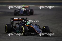 Nico Hulkenberg (GER) Sahara Force India F1 VJM09 leads team mate Sergio Perez (MEX) Sahara Force India F1 VJM09. 03.04.2016. Formula 1 World Championship, Rd 2, Bahrain Grand Prix, Sakhir, Bahrain, Race Day.