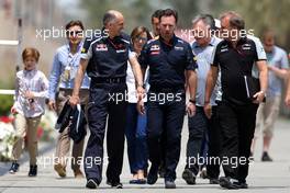 Team principals 'meeting to discuss about the qualifying system. Franz Tost (AUT), Scuderia Toro Rosso, Team Principal, Christian Horner (GBR), Red Bull Racing, Sporting Director and Robert Fernley (GBR) Sahara Force India F1 Team Deputy Team Principal  03.04.2016. Formula 1 World Championship, Rd 2, Bahrain Grand Prix, Sakhir, Bahrain, Race Day.
