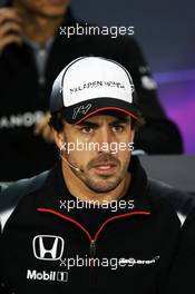 Fernando Alonso (ESP) McLaren in the FIA Press Conference. 31.03.2016. Formula 1 World Championship, Rd 2, Bahrain Grand Prix, Sakhir, Bahrain, Preparation Day.