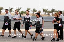 Romain Grosjean (FRA) Haas F1 Team walks the circuit with the team. 31.03.2016. Formula 1 World Championship, Rd 2, Bahrain Grand Prix, Sakhir, Bahrain, Preparation Day.