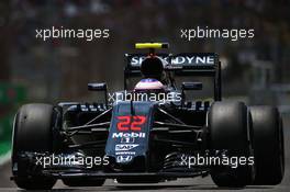 Jenson Button (GBR) McLaren MP4-31. 11.11.2016. Formula 1 World Championship, Rd 20, Brazilian Grand Prix, Sao Paulo, Brazil, Practice Day.