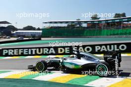 Lewis Hamilton (GBR) Mercedes AMG F1 W07 Hybrid with sensor equipment on the rear diffuser. 11.11.2016. Formula 1 World Championship, Rd 20, Brazilian Grand Prix, Sao Paulo, Brazil, Practice Day.
