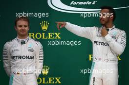 2nd place Nico Rosberg (GER) Mercedes AMG Petronas F1 W07 with 1st place Lewis Hamilton (GBR) Mercedes AMG F1 W07 . 13.11.2016. Formula 1 World Championship, Rd 20, Brazilian Grand Prix, Sao Paulo, Brazil, Race Day.