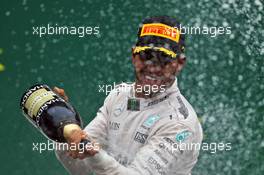 Race winner Lewis Hamilton (GBR) Mercedes AMG F1 celebrates on the podium. 13.11.2016. Formula 1 World Championship, Rd 20, Brazilian Grand Prix, Sao Paulo, Brazil, Race Day.