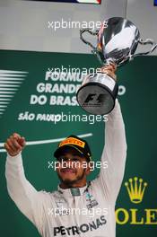 Race winner Lewis Hamilton (GBR) Mercedes AMG F1 celebrates on the podium. 13.11.2016. Formula 1 World Championship, Rd 20, Brazilian Grand Prix, Sao Paulo, Brazil, Race Day.