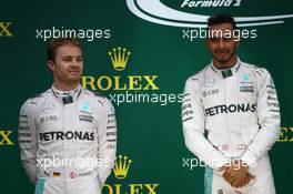 2nd place Nico Rosberg (GER) Mercedes AMG Petronas F1 W07 with 1st place Lewis Hamilton (GBR) Mercedes AMG F1 W07 . 13.11.2016. Formula 1 World Championship, Rd 20, Brazilian Grand Prix, Sao Paulo, Brazil, Race Day.