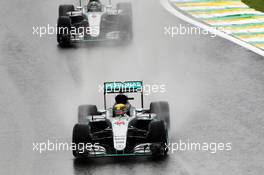 Lewis Hamilton (GBR) Mercedes AMG F1 W07 Hybrid leads team mate Nico Rosberg (GER) Mercedes AMG F1 W07 Hybrid. 13.11.2016. Formula 1 World Championship, Rd 20, Brazilian Grand Prix, Sao Paulo, Brazil, Race Day.