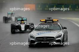 Lewis Hamilton (GBR) Mercedes AMG F1 W07 Hybrid leads behind the FIA Safety Car. 13.11.2016. Formula 1 World Championship, Rd 20, Brazilian Grand Prix, Sao Paulo, Brazil, Race Day.