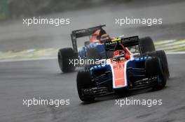 Esteban Ocon (FRA) Manor Racing MRT05 leads team mate Pascal Wehrlein (GER) Manor Racing MRT05. 13.11.2016. Formula 1 World Championship, Rd 20, Brazilian Grand Prix, Sao Paulo, Brazil, Race Day.
