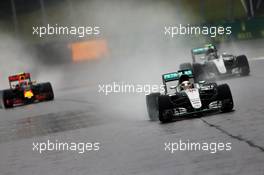 Lewis Hamilton (GBR) Mercedes AMG F1 W07 Hybrid leads team mate Nico Rosberg (GER) Mercedes AMG F1 W07 Hybrid and Max Verstappen (NLD) Red Bull Racing RB12. 13.11.2016. Formula 1 World Championship, Rd 20, Brazilian Grand Prix, Sao Paulo, Brazil, Race Day.